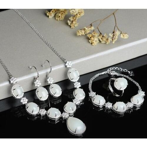 925 Set and Tian Yu four-piece set Womens luxury set pendant necklace ring bracelet earrings