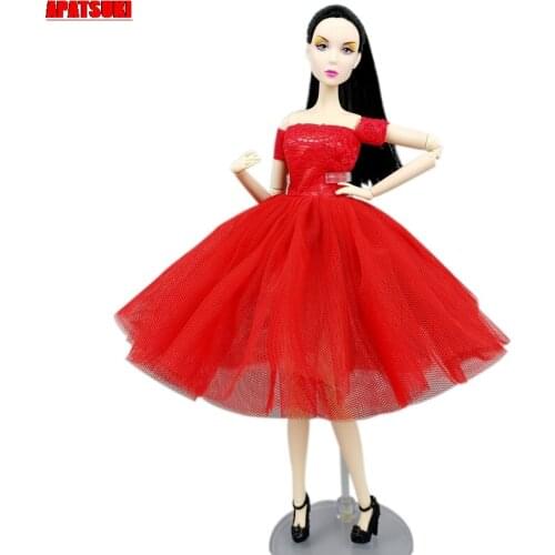 Red Fashion Doll Clothes For Barbie Dress Gown Kid Toys Off Shoulder Short Dresses For Barbie Doll Outfits 1/6 Dolls Accessories
