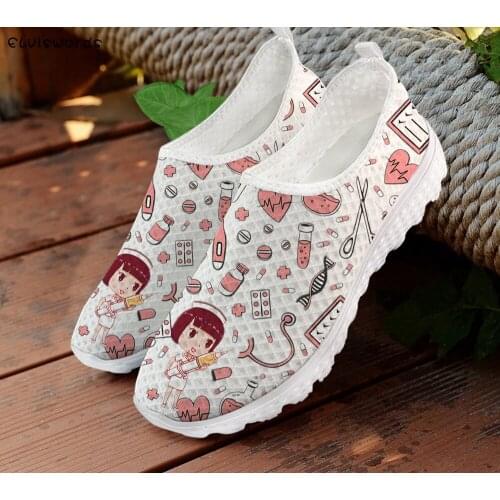 ELVISWORDS Shoes Women Nurse Girl Pattern Comfortable Ladies Walking Shoes Casual Ladies Air Mesh Sneakers zapatos mujer Loafers