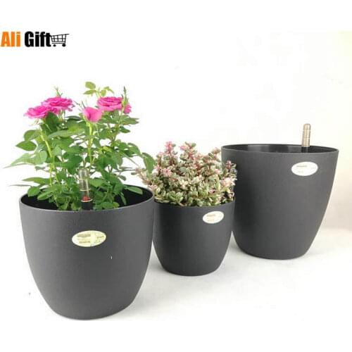 Circular Resin Flowerpots Automatically Irrigate Flowerpots Plastic Savings Water Self-absorption Irrigation Hydroponics Flower
