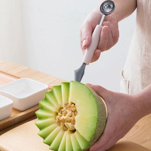Kitchen 2 In 1 Dual-head Stainless Steel Carving Knife Fruit Watermelon Ice Cream Baller Scoop Stacks Spoon Home Tools Random