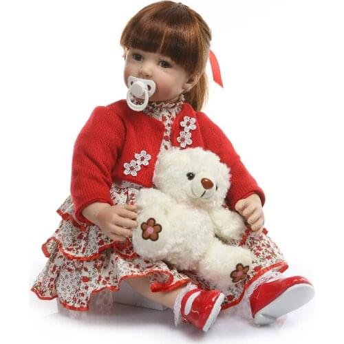 60cm Silicone Reborn bebes girl doll Toys Vinyl red Princess Toddler Babies Dolls With Bear Birthday Gift Limited Edition Doll
