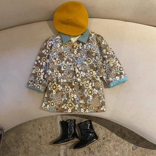 New Baby Girls Coats Casual Floral Clothing Set Print Jackets+ Skirt 2pcs Suits for Children Baby Girl Birthday Party Clothes
