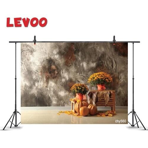 LEVOO Photography Background Autumn Chrysanthemum Flowers Pumpkins Grey Wall Photo Booth Photozone Vinyl Backdrop Photographic
