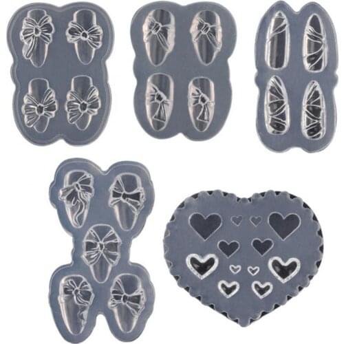 Hot Nail Ornament Mold Bowknot Love Heart Nail Templates Fingernail Decor Stamping Stencil Manicure Tools