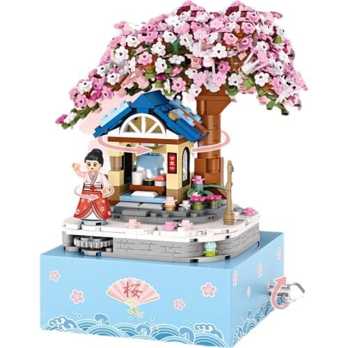 LOZ 1221 Mini Particle Cherry Blossom Music Box Assembled Modular Building Blocks Brick Childrens Educational Toys For Children