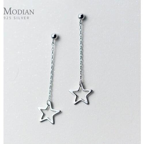 Modian Long Tassel Drop Earrings for Women 925 Sterling Silver Swing Line Stars Dangle Earrings Wedding Engagement Jewelry NEW