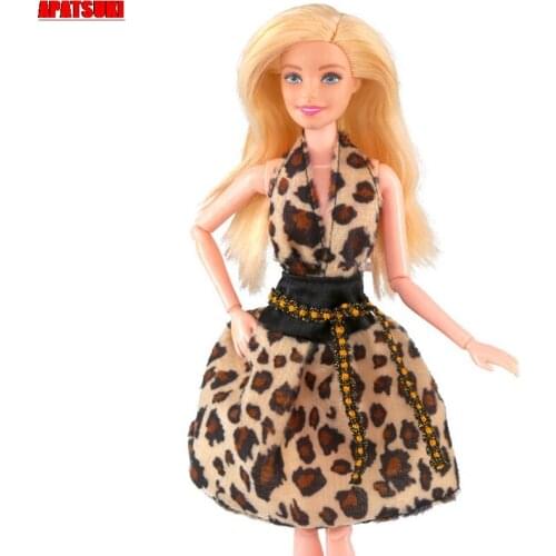 Leopard Fashion Doll Clothes For Barbie Doll Dress V Shape Neck Dresses Outfits For 1/6 BJD Dolls Accessories Toys For Children