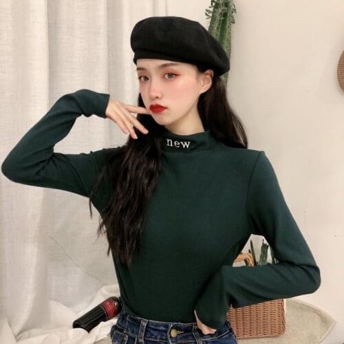 Fashion Womens Tops High-neck Tshirt Slim Autumn And Winter Bottoming Long Sleeve Tee Shirt