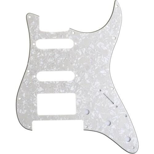 Musiclily Pro 11-Hole Strat HSS Guitar Pickguard for American/Mexican Fender Strat Floyd Rose Bridge Cut, 4Ply Parchment Pearl