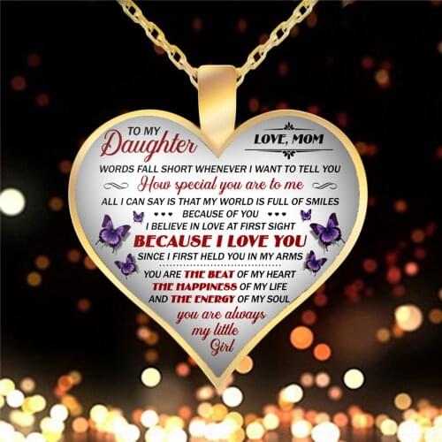 Mom Dad To Daguhter Metal Chain Necklace Epoxy Resin Love Heart Shape Pendant Necklace For Women Girls Jewelry gift