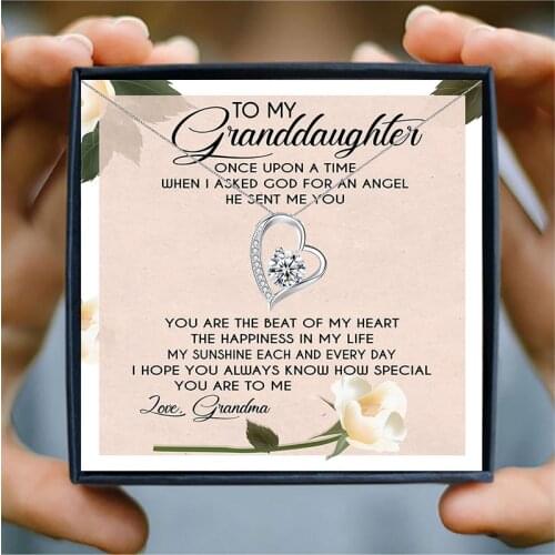 Hollow Heart Pendant Necklace Women Zircon Necklace for Granddaughter Birthday Gift Fashion Jewelry from Grandma Accessories