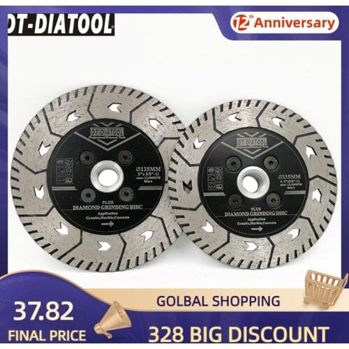 DT-DIATOOL 2pcs 5/8-11 thread Dia 115+125mm Dual Diamond Cutting Grindng Disc Granite Marble Stone Saw Blade Hot Pressed Blade