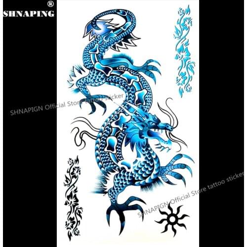 SHNAPIGN Blue Chinese Dragon Temporary Tattoo Body Art Arm Flash Tattoo Stickers 17*10cm Waterproof Fake Henna Painless Sticker