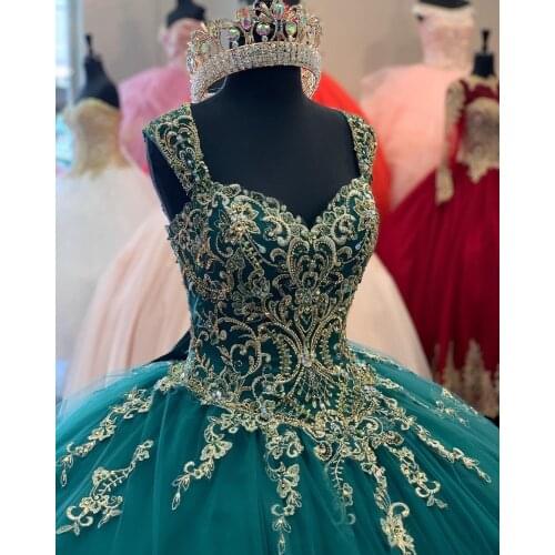 Keyhole Back Dark Green Quinceanera Dresses Lace Applqiue Beaded Sweet 16 Prom Gowns Tulle vestidos de 15 años xv dress Corset