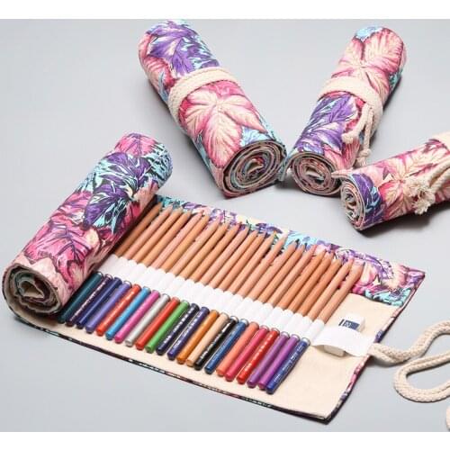 Canvas Maple Leaf School Pencil Case 24/36/48/72 Holes Roll Pencilcase Large Pen Bag Colored Pouch Estuche Escolar Supplies