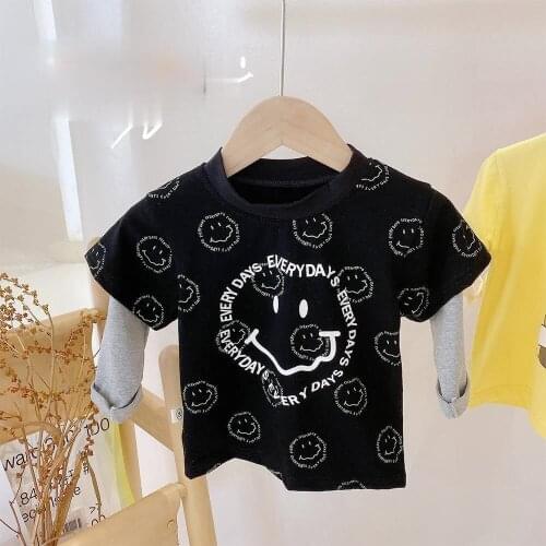 Spring Baby Boys Fashion Fake Two-piece Smiley Printing T-shirt