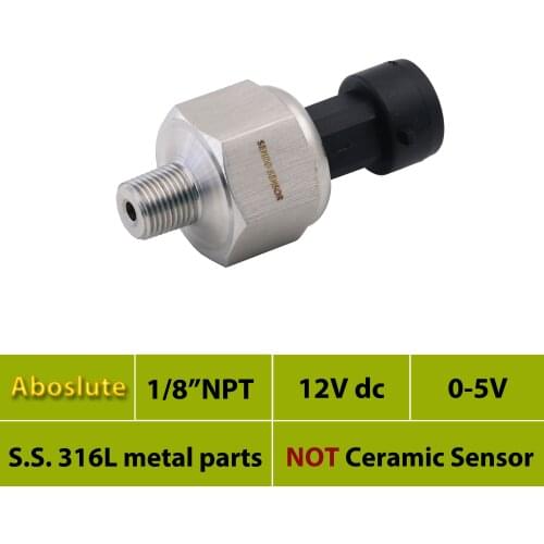 0 5V output, 12, 24V dc power, pressure transducer, 30, 50, 75 psi absolute, 1.6 bar, 6bar, 16bar, 2.5 mpa abs, 1 8NPT thread