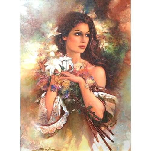 Beauty girl Lily flower Needlework,embroidery,DIY Cross stitch, Pattern 14CT white canvas counted Cross-Stitching home decor