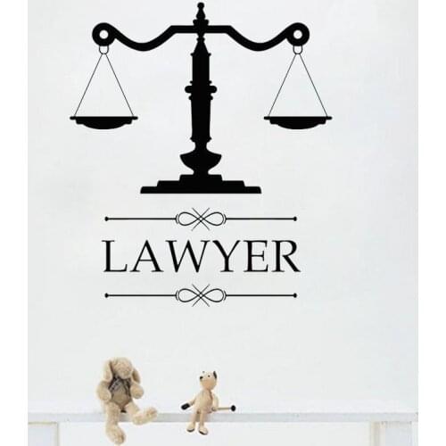 WJWY Hot Sale Law Office Sign Lawyer Attorney Wall Decal Company Name Scale Of Justice Wall Sticker Window Decoration Art Murals