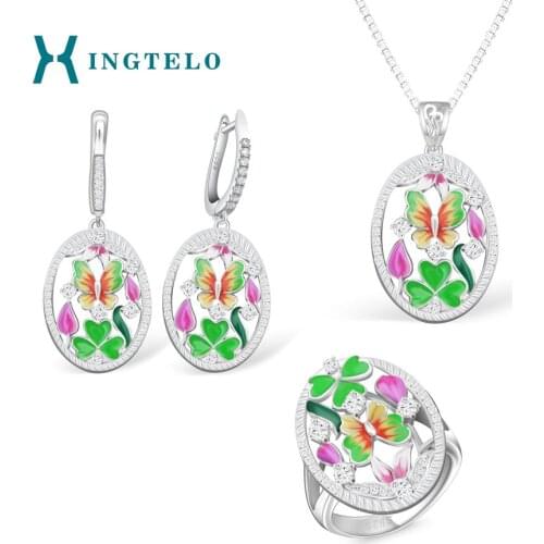 XINGTELO 925 Sterling Silver Bridal Jewelry Set White Cubic Zirconia Flower Pendant Necklace Earrings Ring Silver Jewelry