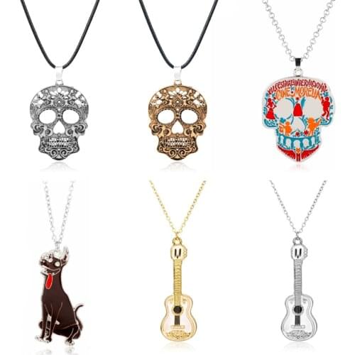 Movie Jewelry Cartoon Figure Pixar Guitar Necklace Miguel Riveras Skull Pendant Necklace Wholesale/Retail