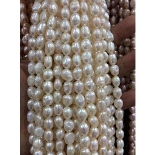 Jewelry Pearl Necklace 8-9MM White irregular freshwater pearl loose beads 14 " Free Shipping