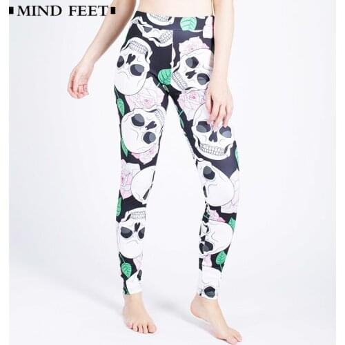 MIND FEET Women Printing Leggings Lift The Hips Fitness Workout Stretch Skinny Lady Solid Color Female Summer Ankle Length Pants