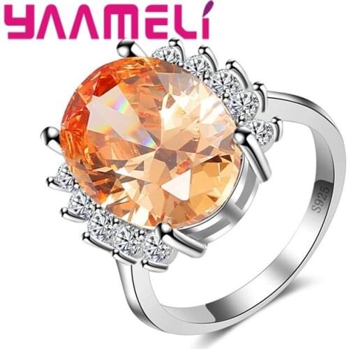 Jewelry 925 Silver Ring with Stones Engagement Champagne Cubic Zirconia Wedding Rings for Women Anel Anillos Jewellery