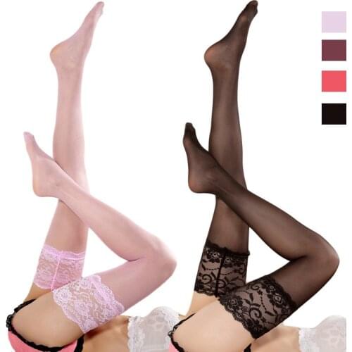 1 pair Lace Top Nylon Thigh High Stockings For Women 5 Colors Mesh Pantyhose Female Stockings Sexy Lingerie Hot Nylon Tights