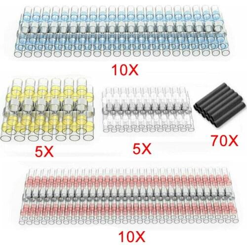 100Pcs Solder Seal Mixed Heat Shrink Sleeve Wire Butt Terminals Connectors Waterproof For Automotive Marine Insulated Kit