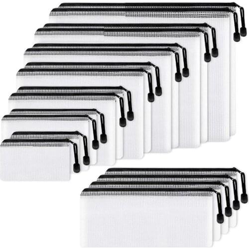 18Pcs Mesh Zipper Pouch Document Bag, 8 Assorted Size, Waterproof Plastic Zip File Folders, Multipurpose for Office,Home
