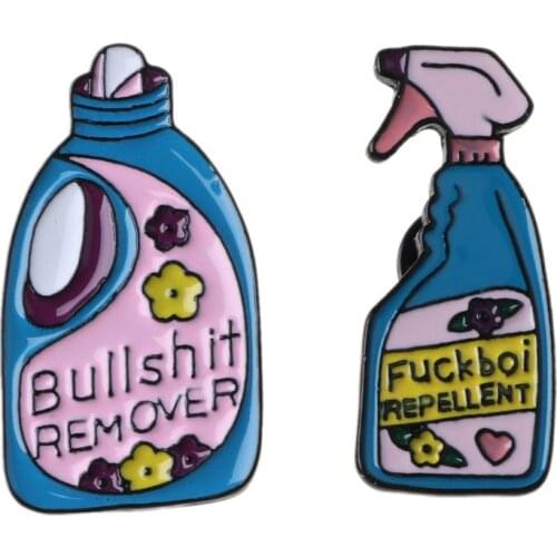 2Pcs Bullshit Remove Cartoon Detergent Enamel Pins Badge Brooches Decor Jewelry