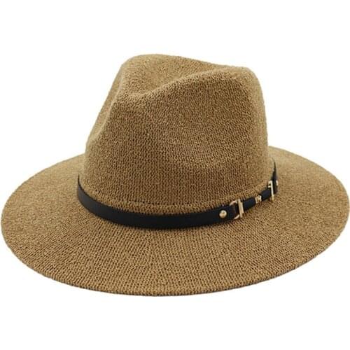 2019 New Fashion Leather Decoration Straw Felt Jazz Fedora Hats for Men and Women Flat Brim Panama Gambler Hat