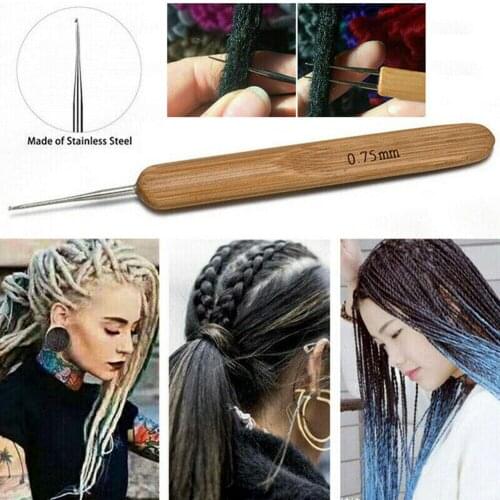 3pcs 0.75mm Dreadlock Crochet Needle Hook Bamboo Handle Hooks Braid Craft Hair Extensions Weaving Tool For Fixing Dreadlock