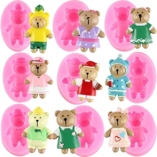 3D Cartoon Bear Silicone Mold Baby Birthday Cupcake Topper Fondant Cake Decorating Tools Candy Clay Chocolate Gumpaste Moulds