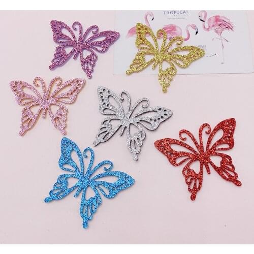 40Pcs/Lot 5CM Big Size Glitter Butterfly Padded Appliques For Headwear Decoration Handmade Hair Clip Accessories