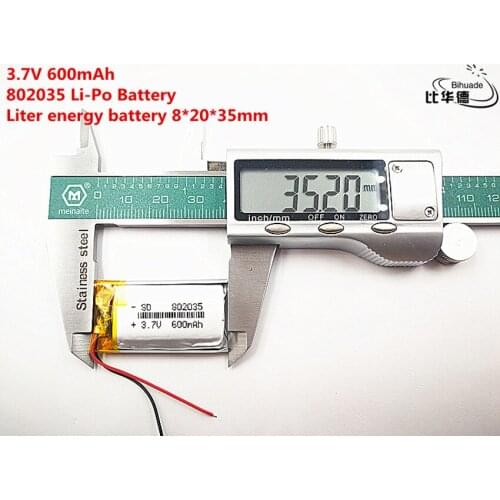 5pcs Liter energy battery Good Qulity 3.7V,600mAH,802035 Polymer lithium ion / Li-ion battery for TOY,POWER BANK,GPS,mp3,mp4