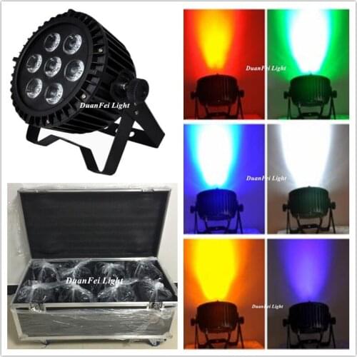 8pcs+roadcase outdoor multi color flat par led 7x18w wedding party led par rgbwa uv mini flat led par stage lighting effect