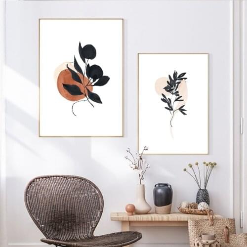 Abstract Plants Watercolor Painting Oriental Brush Stroke Art Prints Terracotta Rust Wall Art Canvas Pictures Home Room Decor