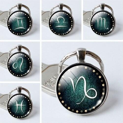 12 Constellation Key Chains Rings Virgo Scorpio Sagittarius Birthday Gift Car Key Accessories Month Souvenir Wholesale 12pcs/lot