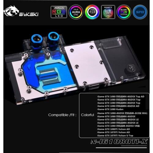 Bykski Water Cooling Block For Colorful IGame GTX 1080Ti ,1080,1070Ti GPU Block,Support Mainboard Control 4pin/3pin,N-IG1080TI-X
