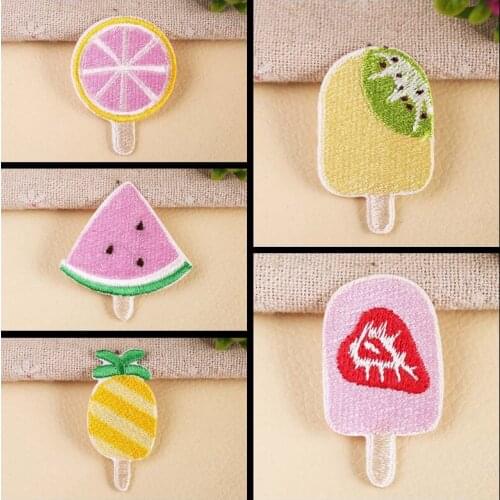 Baby T-shirt with embroidery patch accessories cartoon fruit lemon watermelon pineapple ice cream iron on DIY patches