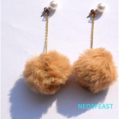 Elegant Girls Hairball Ear Stud Plush Earrings With Tassel Luxury Pearl Ear Drop Earring for Women Bridal Gifts Fashion Jewelry