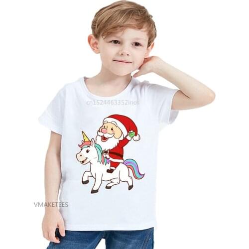 Girls & Boys T shirt Children Cute Santa Claus Riding A Unicorn Christmas Magical Print T-shirt Baby Kids Funny Clothes