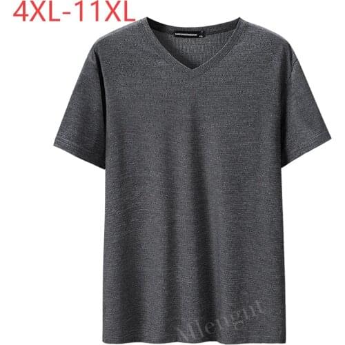 Summer Cool Breathable Short Sleeve 4XL-11XL T Shirts Men Simple V Neck Stretch Solid Tops Casual Tshirt Man Tee Shirts Clothing