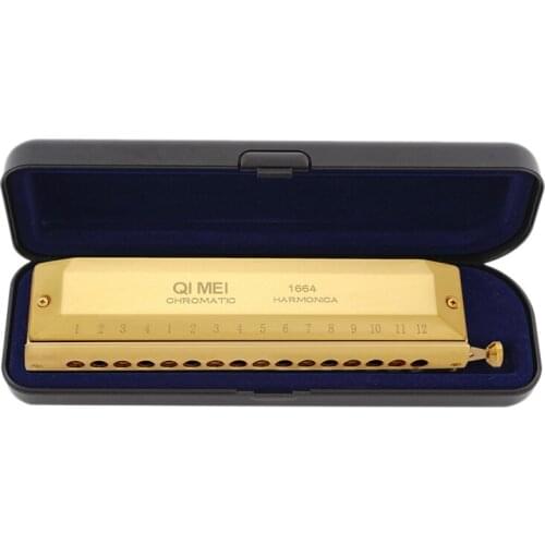 QI MEI Chromatic Harmonica 16 Hole 64 Tone Mouth Organ Instrumentos Key of C Professional Musical Instruments