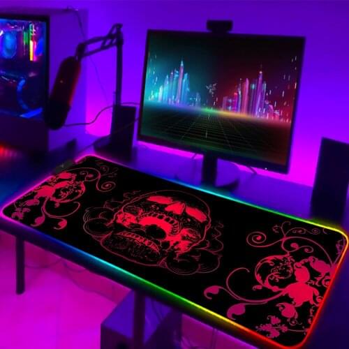 Dark Horror Skull Anime Gaming Mousepad RGB Pad Big Gamer Mouse Pad Rubber LED Computer Desk Mat Keyboard Mat XXL With Backlight