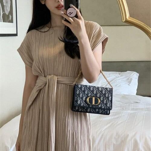 2021 Korean Streetwear Summer Dress French Elegant O Neck Pleated Vertical Stripes Stretch Lace Waist Bandage Dresses One-Piece