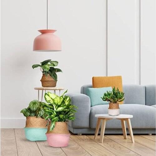 Handmade Storage Baskets Straw Flowerpot Garden Planter Organizer Rattan Woven Sundries Container Pink Laundry Basket Home Decor